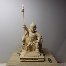 黃楊木精雕三太子幼童坐姿(高10公分)擺件，精緻木雕神像，守護孩童平安，居家擺飾增添文化氣息, 詳見包裝, 黃色