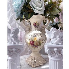 Yang's Cottage Style 歐式宮廷風牡丹花陶瓷花瓶，居家擺飾，浮雕藝術，大型款式