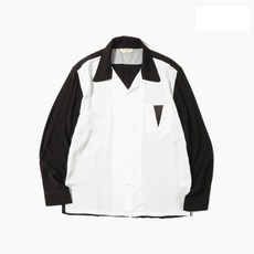 CABRON BON BON VINTAGE RT 50S V領雙色保齡球長襯衫, 白色