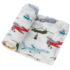 Little Unicorn 竹纖維紗布巾 嬰兒包巾 飛機圖案 透氣吸濕 多功能