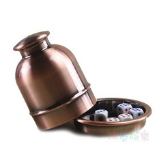 電鍍骰盅附底座骰子組，高質感金屬骰盅，聚會派對遊戲必備, 電鍍大骰盅-古銅色