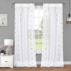 lala + bash 沙色金屬火烈鳥聚纖維頂對面板窗簾 2 件套, 白色的