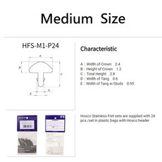 HOSCO Precut Stainless Steel Fretwire 不鏽鋼琴衍品絲 24根套裝, 不鏽鋼