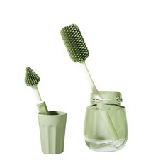 矽膠奶瓶刷2件套S004-34奶瓶刷 奶嘴刷不傷奶瓶內壁奶瓶矽膠刷 矽膠旋轉奶瓶刷組 杯刷 奶瓶清, 橙色, 1個