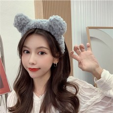 HHBABY KR 韓國進口小熊造型洗臉髮箍 毛絨髮帶 甜美少女髮飾, 1個, 寶寶藍