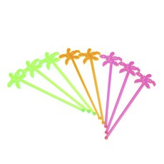 CHEF CRAFT 塑膠棕櫚樹造型調酒攪拌棒, 8入, Green+Orange+Pink