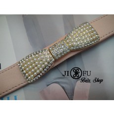 JIFU 鉅釜 蝴蝶結腰封 細版彈性設計珍珠水鑽裝飾