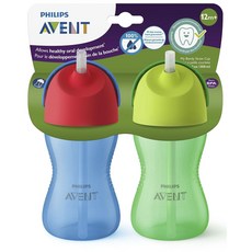 PHILIPS AVENT 新安怡 彎曲吸管杯 12月以上適用 300ml, 2個, 藍色+綠色