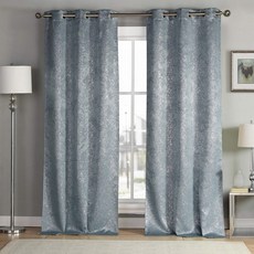 Kensie 打孔式圖案印花遮光窗簾組 2入, 石板藍