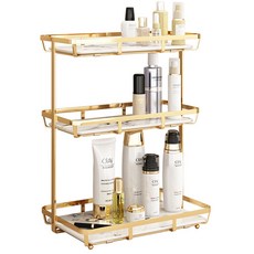 BO雜貨 檯面三層免打孔洗漱台置物架 輕奢多層收納架 桌面化妝品浴室梳妝檯整理架, 金色