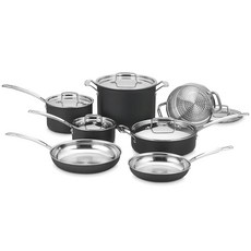 Cuisinart 美膳雅 綜合不鏽鋼不沾鍋具 7入組, 平底鍋(20.3cm/25.4cm)+單柄湯鍋1.4L+單柄湯鍋2.8L+雙耳炒鍋2.8L+雙耳湯鍋7.6L+雙耳蒸籠20cm, 不鏽鋼 黑色
