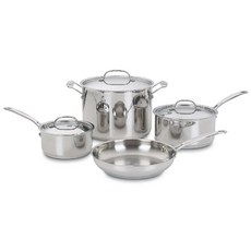 Cuisinart 美膳雅 Chef經典鍋具4件組, 平底鍋 1.4L + 平底鍋 2.8L + 湯鍋 7.6L + 平底鍋 25.4cm, 不銹鋼