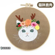 斑馬麥麥 貓咪刺繡材料包-含繡朋 貓咪刺繡DIY 手工刺繡材料 刺繡掛畫套件 繡綳附贈 刺繡初學者材料包 學校 美勞, 多色的
