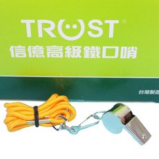 信億 鐵口哨 附鈎 項鍊繩 裁判 口哨 哨子 MIT製, 銀色、黃色, 一個入