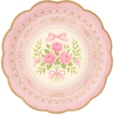 夢幻玫瑰蝴蝶結一次性餐具組，派對餐具，浪漫玫瑰，蝴蝶結設計，一次性使用，方便衛生, 1套裝, 10個裝