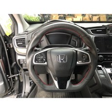 Honda CR-V 5代 (2017-2020) 運動版變形蟲方向盤 (賽車凸點/全皮), 黑色，紅色縫線