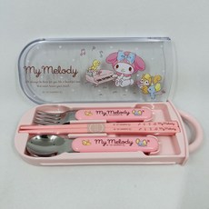 SKATER美樂蒂餐具組 (筷子湯匙叉子) 銀離子抗菌 日本製 便攜外出餐具, 粉紅色