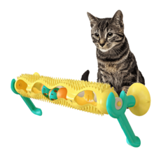 寵星球 貓咪旋轉軌道球 壁掛式軌道球 吸盤軌道球 兩用式 鈴鐺球 蹭蹭刷, 黃色，藍色，綠色, 1個