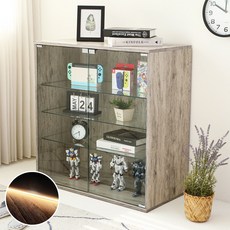 Akira MIT寬80公分多功能收納展示櫃BO106 置物櫃 模型櫃 公仔櫃 玻璃櫃 玄關櫃, 灰橡木紋+LED燈