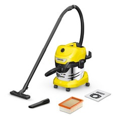 【德國凱馳 KARCHER】WD4S 乾濕兩用吸塵器 多功能粉塵清潔 乾濕皆可使用, WD4S 乾溼兩用吸塵器, 黃色, WD4S