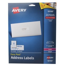 Avery Easy Peel 地址標籤貼紙 10 張 2.5 x 6.7 厘米, 白色的, 1個