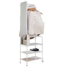 台灣製造 玄關多功能穿衣鏡收納衣架/衣帽架, 白色
