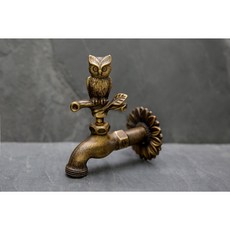 園藝家 貓頭鷹造型銅製水龍頭 - 花園裝飾藝術水龍頭，個性化戶外澆水設備, 1個
