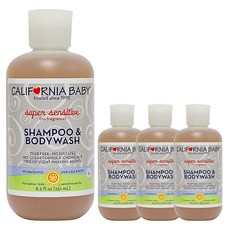 CALIFORNIA BABY 加州寶寶 super sensitive洗髮&沐浴露, 251ml, 4瓶