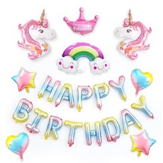 獨角獸生日氣球組，派對裝飾，兒童生日派對，鋁箔氣球，獨角獸造型，彩虹氣球，星星氣球, 獨角獸字母漸變色2