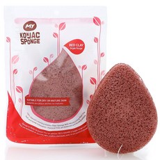 MY KONJAC SPONGE 面部紅粘土洗面海綿, 1個, 紅色的