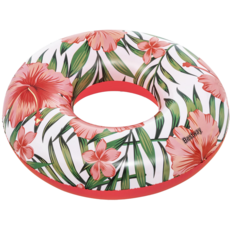 Bestway 47吋夏威夷風情充氣泳圈36237，成人游泳圈，沙灘泳池必備，時尚花朵圖案，安全耐用材質, 混合顏色