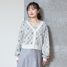 LOVETOXIC 女童款LTC花押字菱格紋針織開襟衫+內搭背心套裝