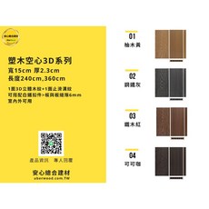 安心總合建材UberWood塑木空心木紋板材，7圓洞15x2.3cm，多種顏色可選，室內外適用, 可可咖, 1個