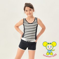 夏之戀 LOVETEEN KIDS 女童連身四角泳衣 舒適快乾時尚條紋設計