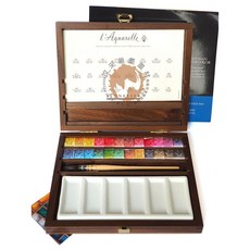 汶采 申內利爾24色蜂蜜水彩經典木盒套裝 (內含畫筆與調色盤) - 專業級藝術顏料, 詳見包裝