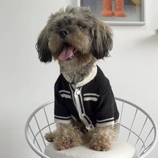 Onekosama 犬用粗花呢針織開襟毛衣, 1個, 黑色