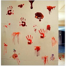 瘋狂派對 萬聖節血腥靜電貼 逼真血手印窗貼 恐怖血跡裝飾 90x30公分, 詳見包裝