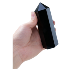 天然白水晶柱 8吋, 黑曜石 高12cm 矮壯款粗3.5cm