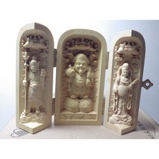 精品黃楊木隨身三合一佛龕：大黑天財神木雕佛像，精緻雕工，隨身守護，祈福納財, 黃色, 1個