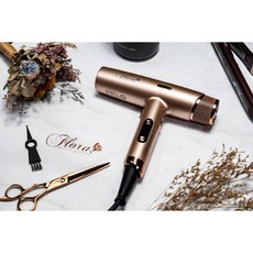 FLORA 負離子無刷吹風機 沙龍級專用 AI智慧晶片 千萬負離子 速乾護髮 輕量設計, 璀璨金, FHD-6804