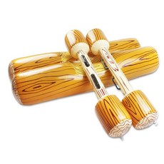 BO雜貨 充氣水上對對碰遊戲組：木頭人打氣棒、水上競技浮排、加厚環保坐騎，玩水必備, 黃色木紋2套入