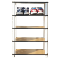 優米設計 台灣製 簡約多層木板鞋架, 白柱黑邊,五層, 1個