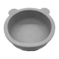 矽膠小熊吸盤碗 (副食品/兒童餐具), 山嵐灰,台灣現貨