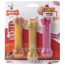 Nylabone 狗狗骨頭造型潔牙玩具 3件組 11kg以下適用, 1個, 黃色,棕色,粉色