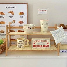 奶油風藤編ins風簡約梯形雙層桌上置物架, 大號/DIY藤編雙層置物架, 1個