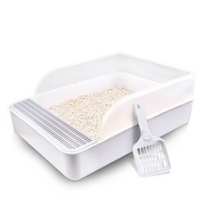 半封閉防外濺貓砂盆 大容量 貓便盆 貓廁所 方便盆 半罩, 白色