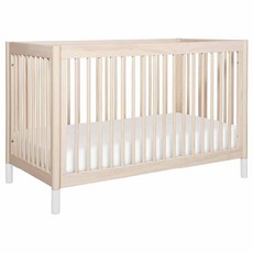 Babyletto Gelato四合一成長型嬰兒床加天絲棉抗菌床墊組, 水洗自然色／白腳