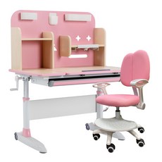 E-home Galan加蘭北歐兒童學習桌椅組，可調節高度，環保材質，安全圓角設計, 1粉桌1粉椅