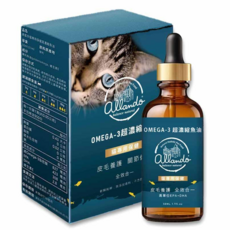 Allando 貓用超濃縮魚油 50ml - Omega-3 皮毛養護 關節保健, 1個, 50顆, 皮膚/頭髮