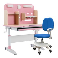 E-home Galan加蘭北歐兒童學習桌椅組，可調節高度，環保材質，安全圓角設計, 1粉桌1藍椅